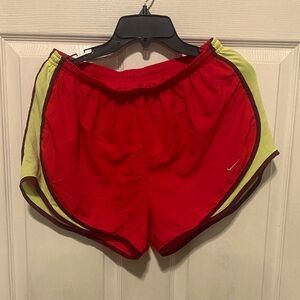 Nike Women's Red and Yellow Athletic Shorts